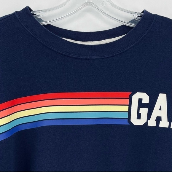 Gap Cropped Rainbow Striped Navy Sweatshirt - Picture 2 of 7